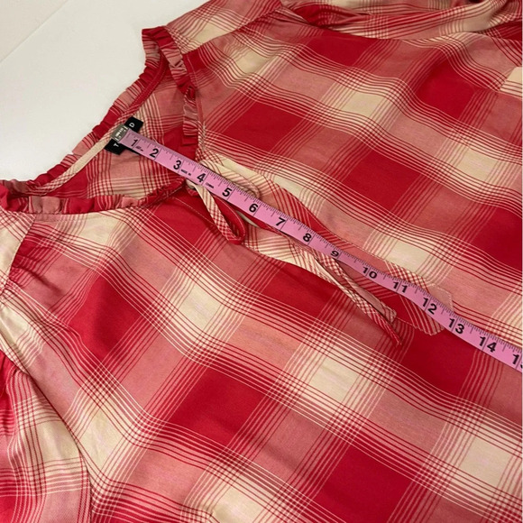 Torrid Ruffle Neck Blouse Womens Plus Size 2X 18 20 Red Pink Plaid Tunic Shirt - Picture 9 of 10